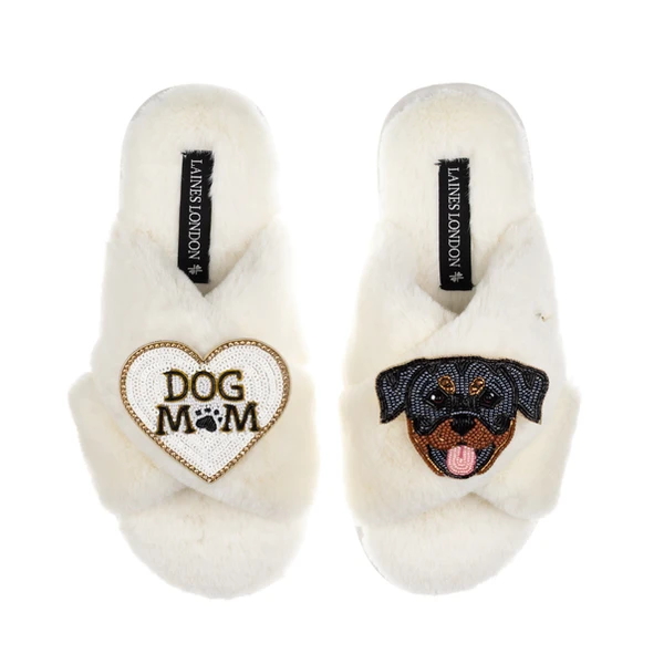 Laines London Classic Laines Slippers With Dog Mum / Mom & Rottweiler Brooches