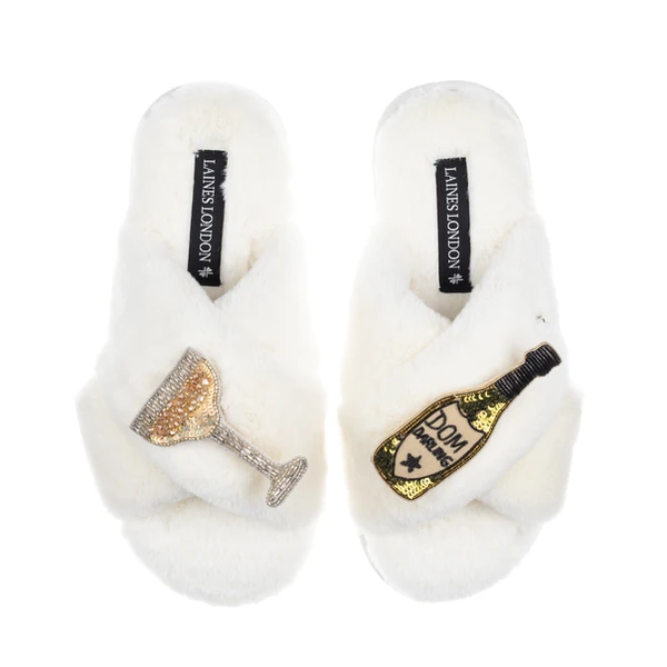 Laines London Classic Laines Slippers With Dom Darling Champagne Brooches