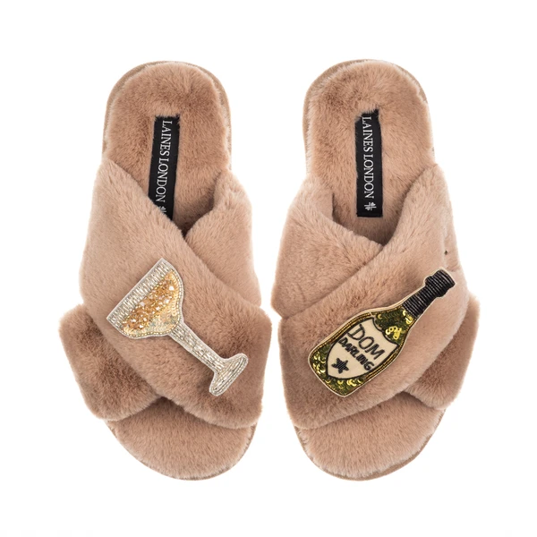 Laines London Classic Laines Slippers With Dom Darling Champagne Brooches