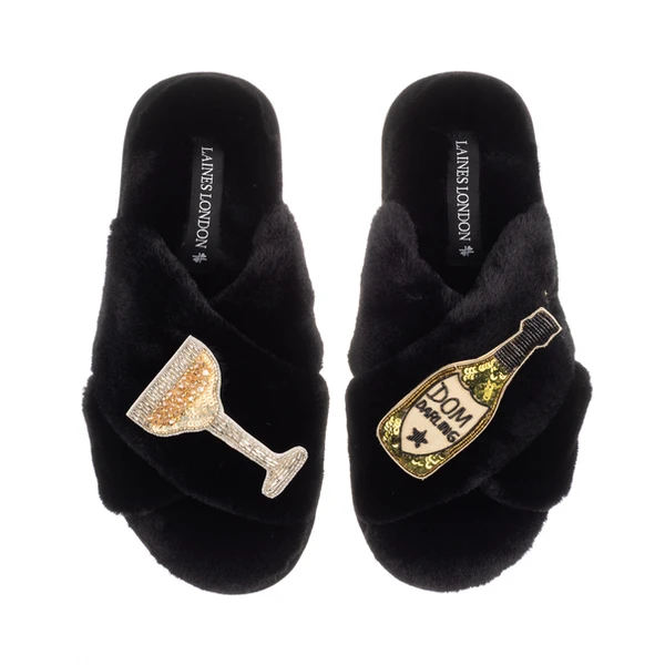 Laines London Classic Laines Slippers With Dom Darling Champagne Brooches
