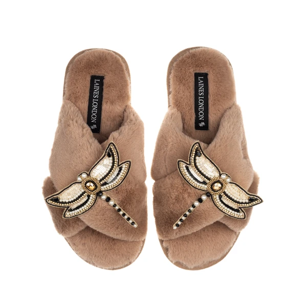 laines london Classic Laines Slippers With Double Dragonfly Brooches laines london Classic Laines Slippers With Double Dragonfly Brooches