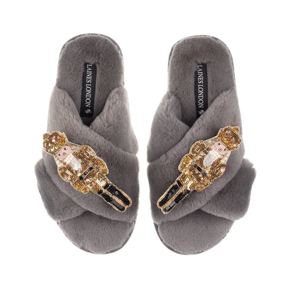 Laines London Classic Laines Slippers With Double Gold Grand Nutcrackers Brooches