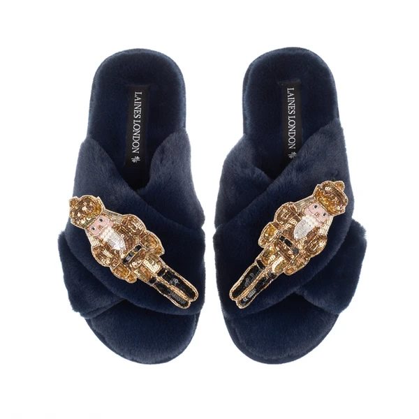 Laines London Classic Laines Slippers With Double Gold Grand Nutcrackers Brooches