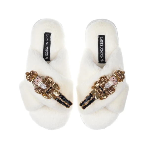 laines london Classic Laines Slippers With Double Gold Grand Nutcrackers Brooches
