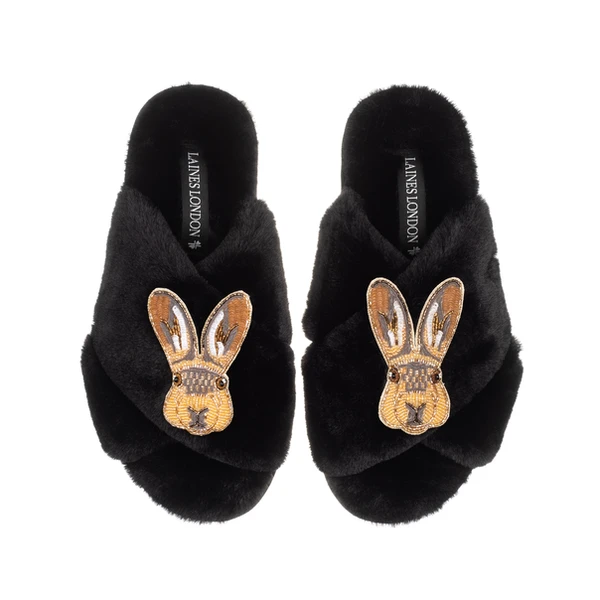 Laines London Classic Laines Slippers With Double Hare Brooches