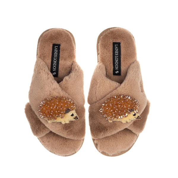 laines london Classic Laines Slippers With Double Hedgehog Brooches laines london Classic Laines Slippers With Double Hedgehog Brooches