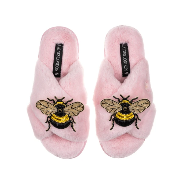 Laines London Classic Laines Slippers With Double Honey Bee Brooches