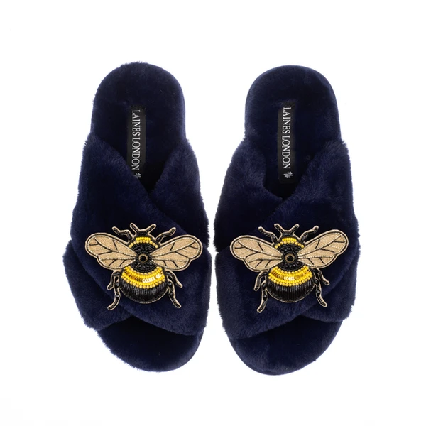 laines london Classic Laines Slippers With Double Honey Bee Brooches laines london Classic Laines Slippers With Double Honey Bee Brooches