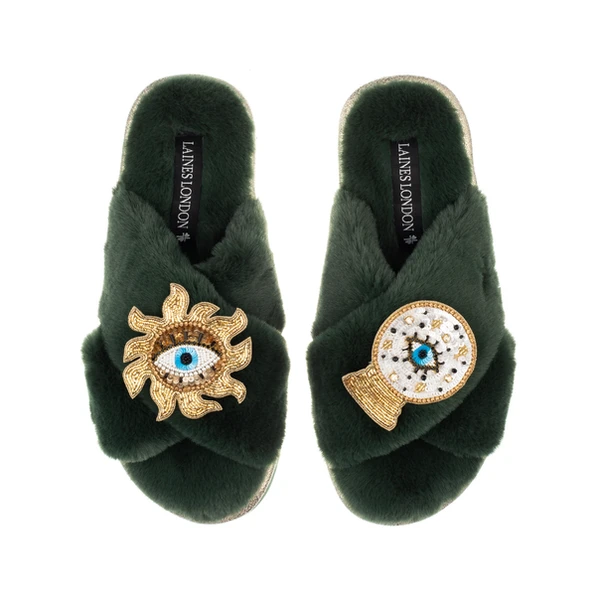 Laines London Classic Laines Slippers With Double Mystic Eye Brooches