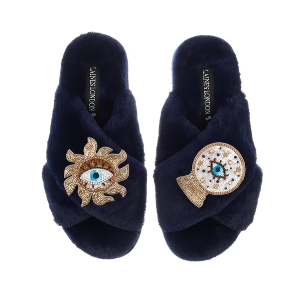 laines london Classic Laines Slippers With Double Mystic Eye Brooches