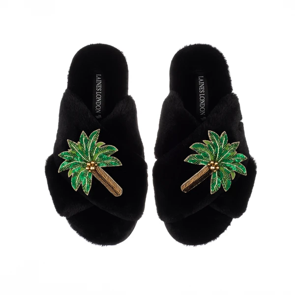 Laines London Classic Laines Slippers With Double Palm Tree Brooches