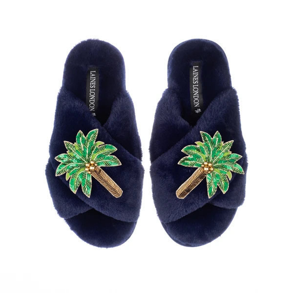 Laines London Classic Laines Slippers With Double Palm Tree Brooches