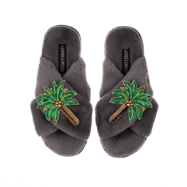 Laines London Classic Laines Slippers With Double Palm Tree Brooches