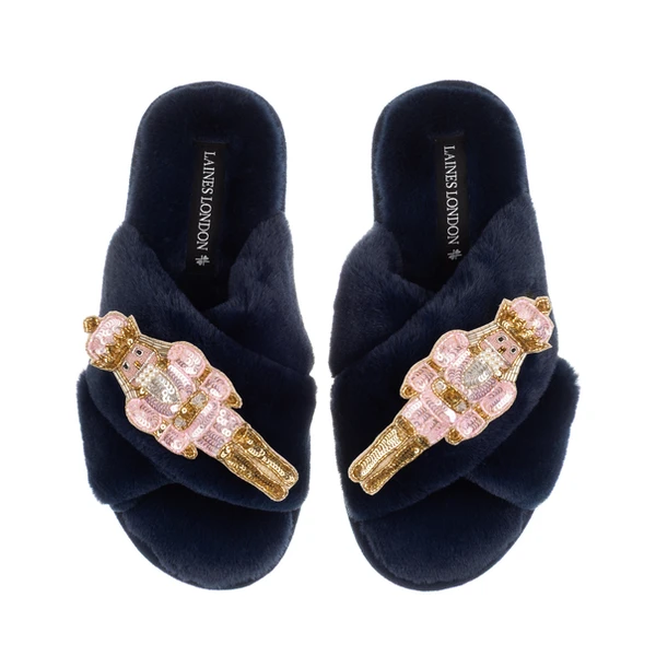 Laines London Classic Laines Slippers With Double Pink Grand Nutcrackers Brooches