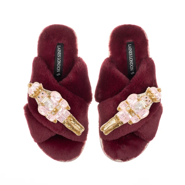 Laines London Classic Laines Slippers With Double Pink Grand Nutcrackers Brooches