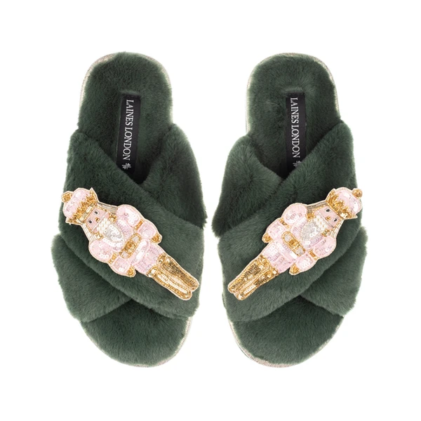Laines London Classic Laines Slippers With Double Pink Grand Nutcrackers Brooches
