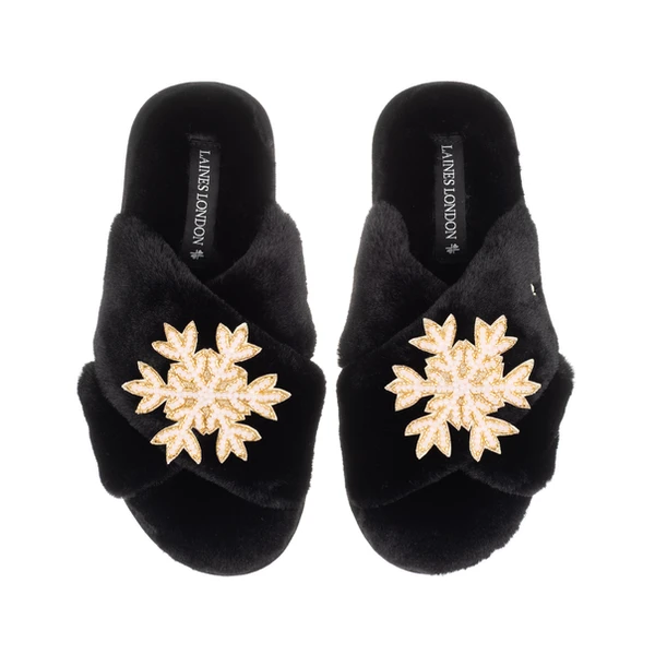 Laines London Classic Laines Slippers With Double Pink Snowflake Brooches