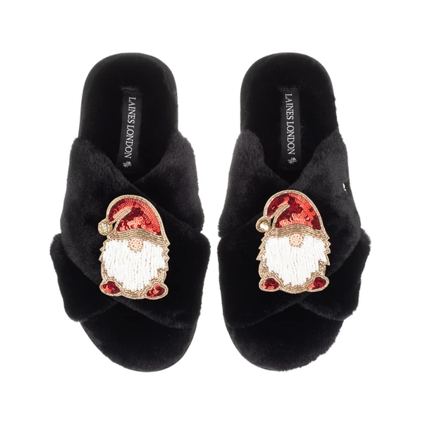 Laines London Classic Laines Slippers With Double Red Gonk Brooches
