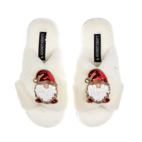 Laines London Classic Laines Slippers With Double Red Gonk Brooches