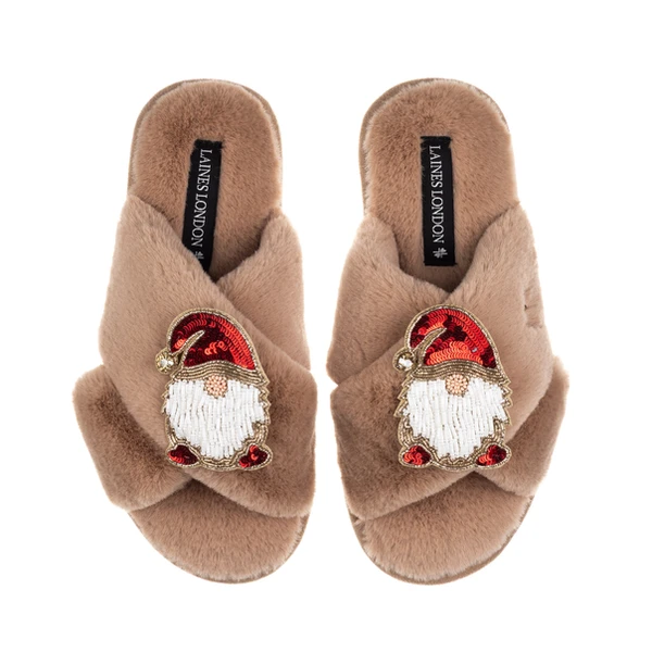 laines london Classic Laines Slippers With Double Red Gonk Brooches