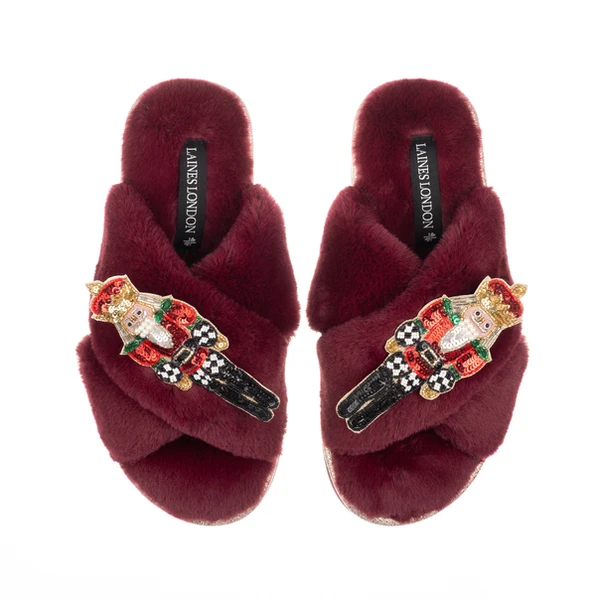 Laines London Classic Laines Slippers With Double Red Grand Nutcrackers Brooches