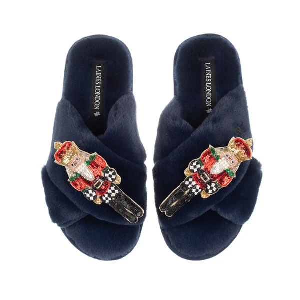 Laines London Classic Laines Slippers With Double Red Grand Nutcrackers Brooches
