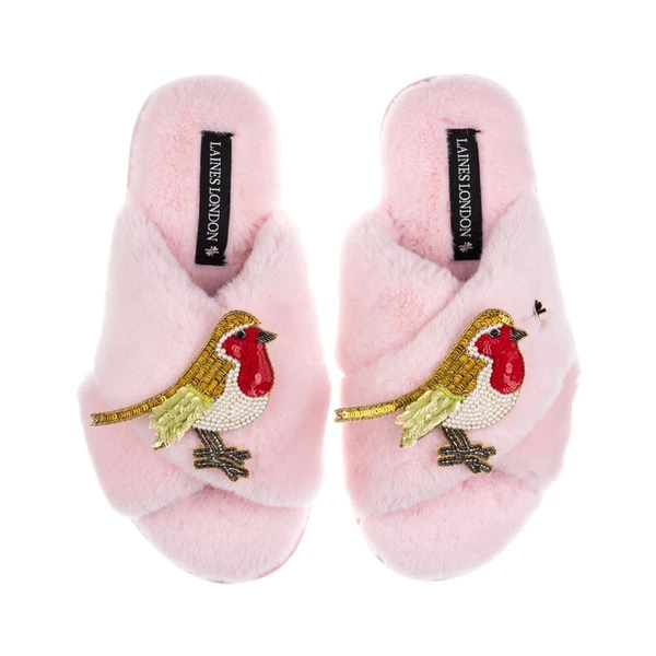 Laines London Classic Laines Slippers With Double Robin Brooches