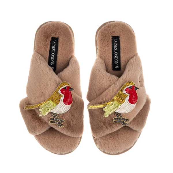 Laines London Classic Laines Slippers With Double Robin Brooches