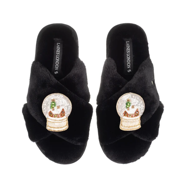 Laines London Classic Laines Slippers With Double Snow Globe Brooches