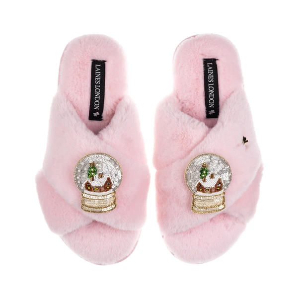Laines London Classic Laines Slippers With Double Snow Globe Brooches