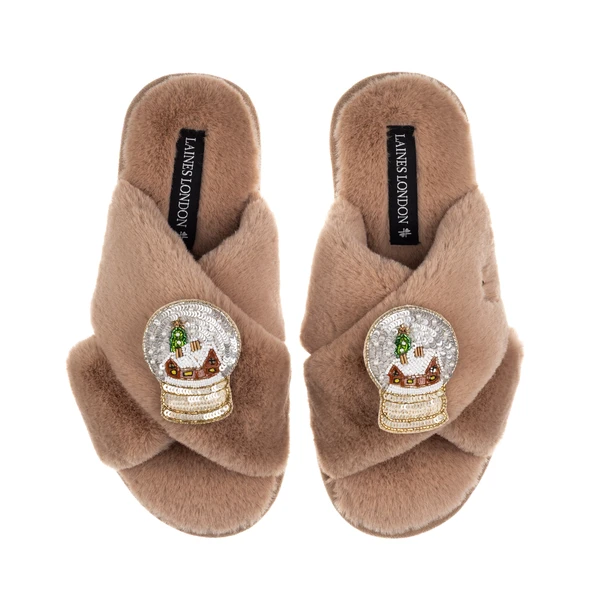 Laines London Classic Laines Slippers With Double Snow Globe Brooches