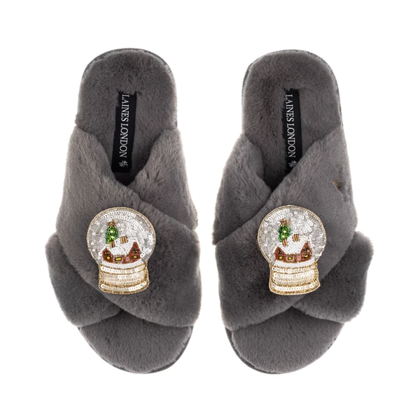 laines london Classic Laines Slippers With Double Snow Globe Brooches