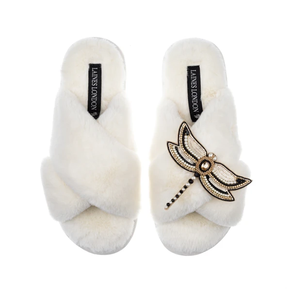 Laines London Classic Laines Slippers With Dragonfly Brooch