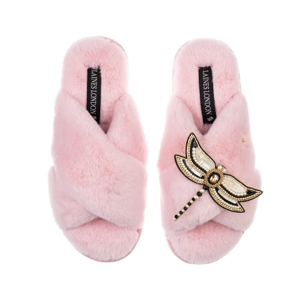 laines london Classic Laines Slippers With Dragonfly Brooch