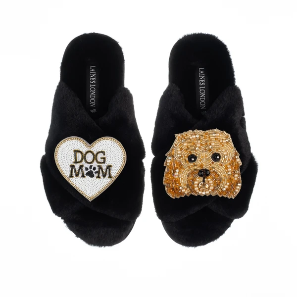Laines London Classic Laines Slippers With Enki-Doo & Dog Mum / Mom Brooches