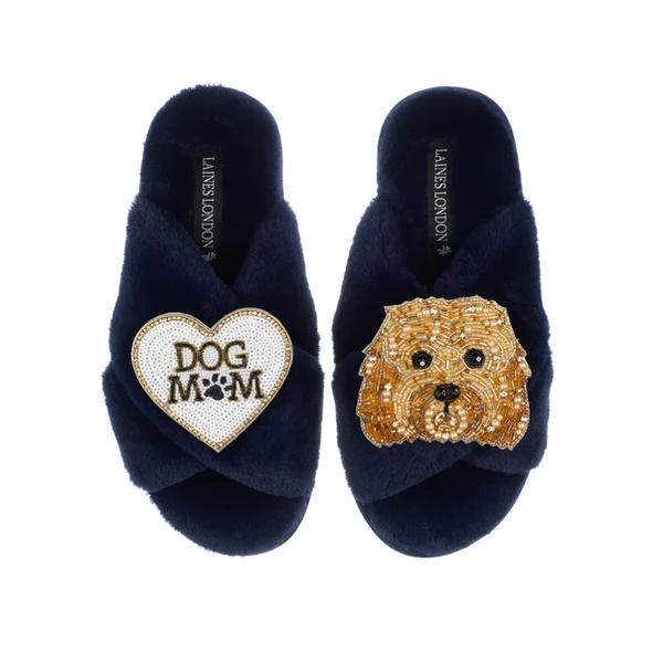 laines london Classic Laines Slippers With Enki-Doo & Dog Mum / Mom Brooches