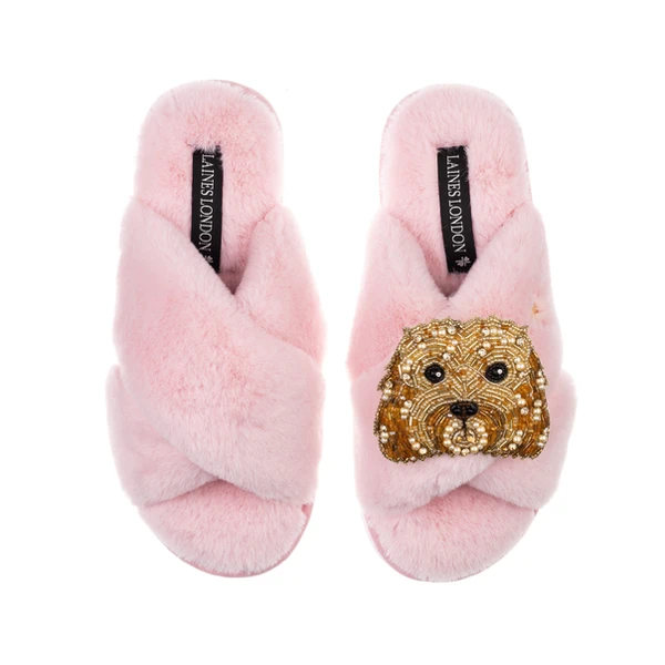 Laines London Classic Laines Slippers With Enki-Doo The Cockapoo Brooch