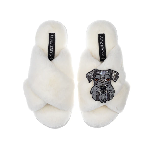 laines london Classic Laines Slippers With Ernie The Schnauzer Brooch