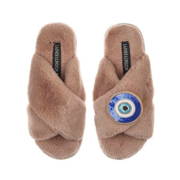 Laines London Classic Laines Slippers With Evil Eye Brooch
