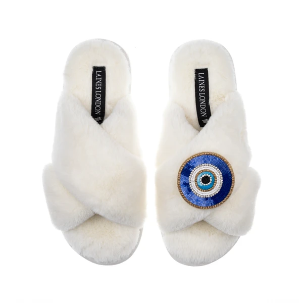 Laines London Classic Laines Slippers With Evil Eye Brooch