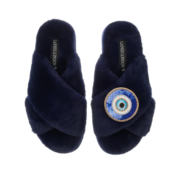 Laines London Classic Laines Slippers With Evil Eye Brooch