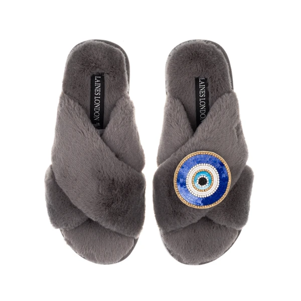 laines london Classic Laines Slippers With Evil Eye Brooch