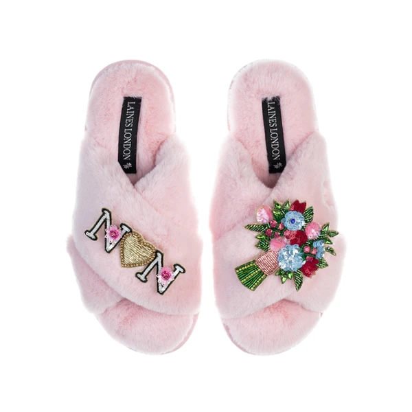 Laines London Classic Laines Slippers With Floral Bouquet & Nan Brooches