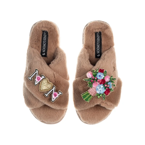 laines london Classic Laines Slippers With Floral Bouquet & Nan Brooches