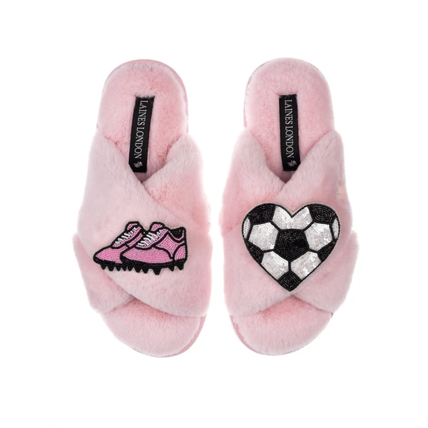 Laines London Classic Laines Slippers With Football / Soccer Lover Brooches