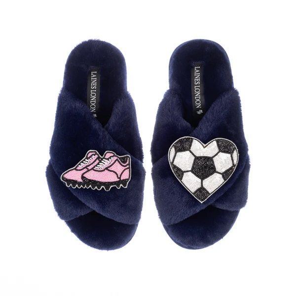 Laines London Classic Laines Slippers With Football / Soccer Lover Brooches