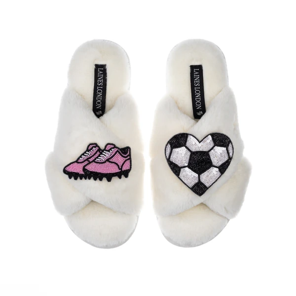 laines london Classic Laines Slippers With Football / Soccer Lover Brooches