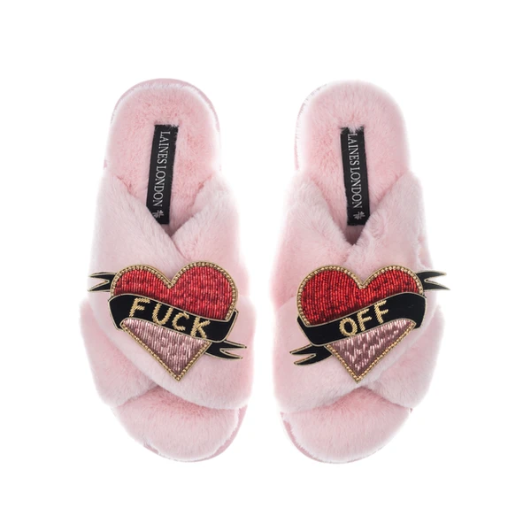 Laines London Classic Laines Slippers With Fuck Off Brooches