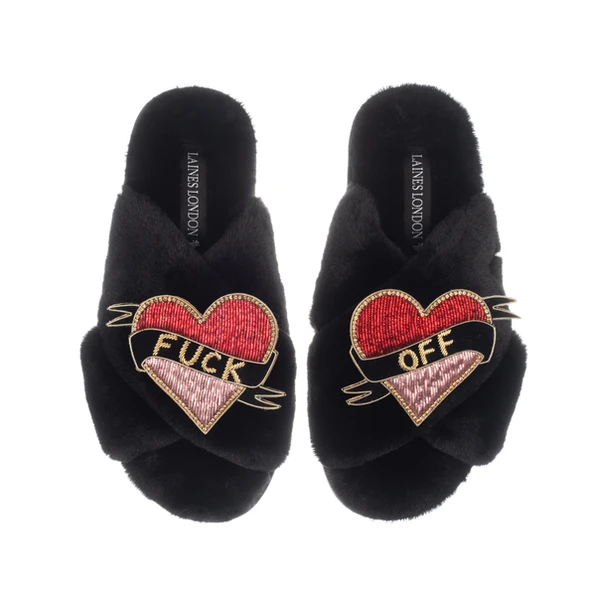 Laines London Classic Laines Slippers With Fuck Off Brooches