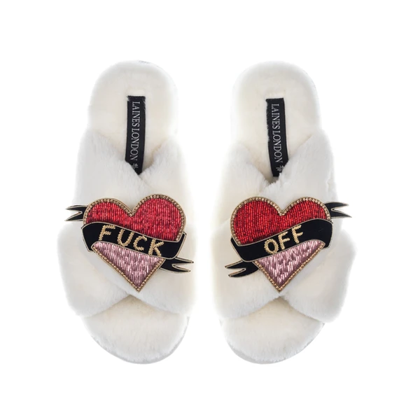 Laines London Classic Laines Slippers With Fuck Off Brooches